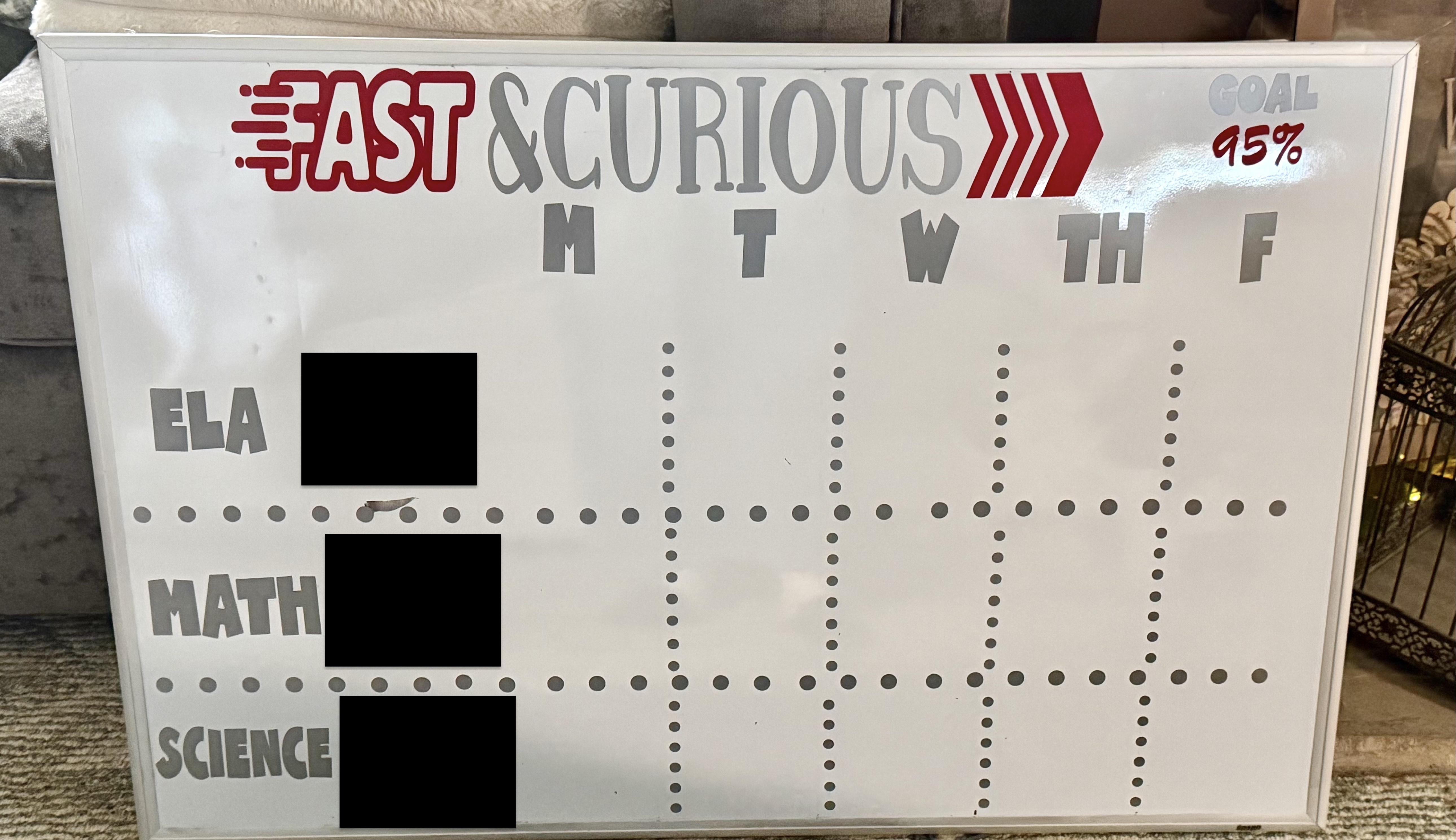 Fast & Curious classroom progress board