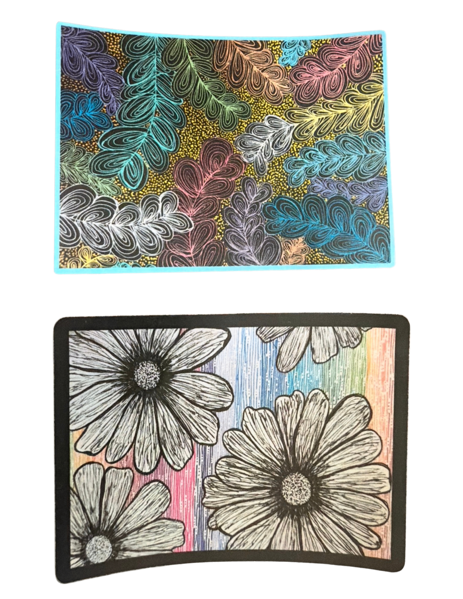 Sticker designs with colorful floral doodles and daisy artwork