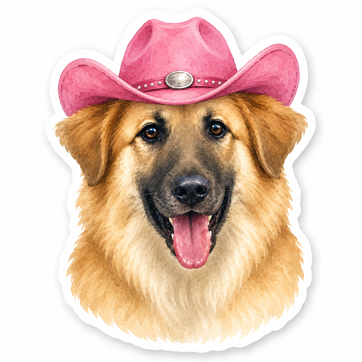 Custom pet sticker featuring a dog in a pink cowgirl hat