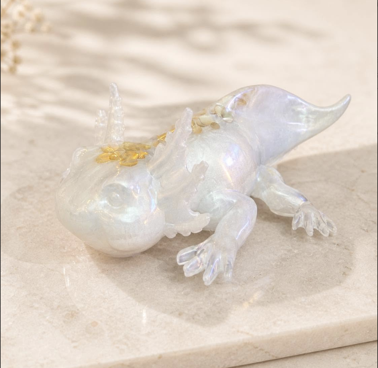 Pearlescent resin axolotl