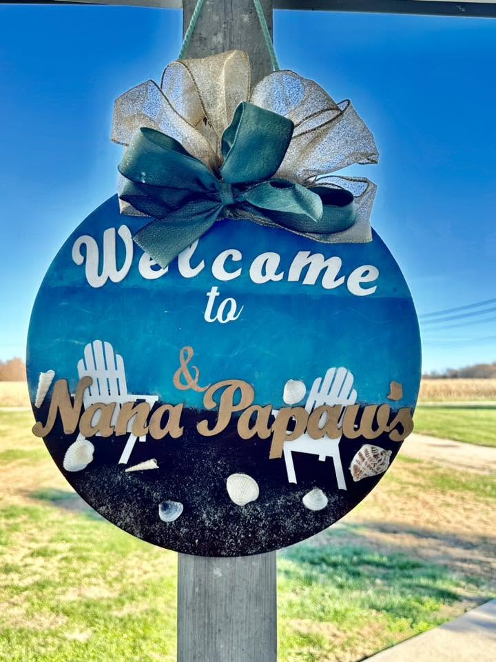 Welcome to Nana and Papaw's beach scene door sign