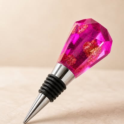 Pink faceted gem resin wine stopper