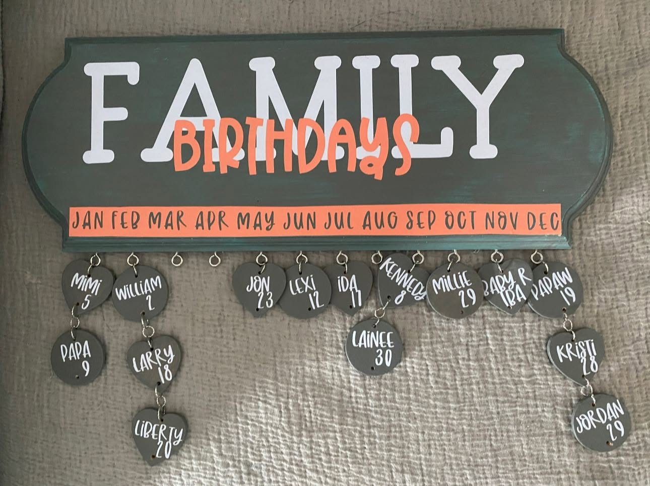 Family Birthdays hanging tag calendar