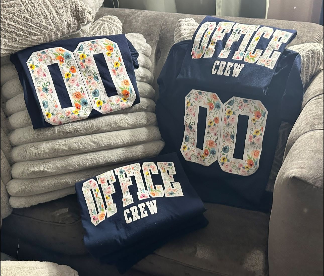 Office Crew floral varsity number tee set