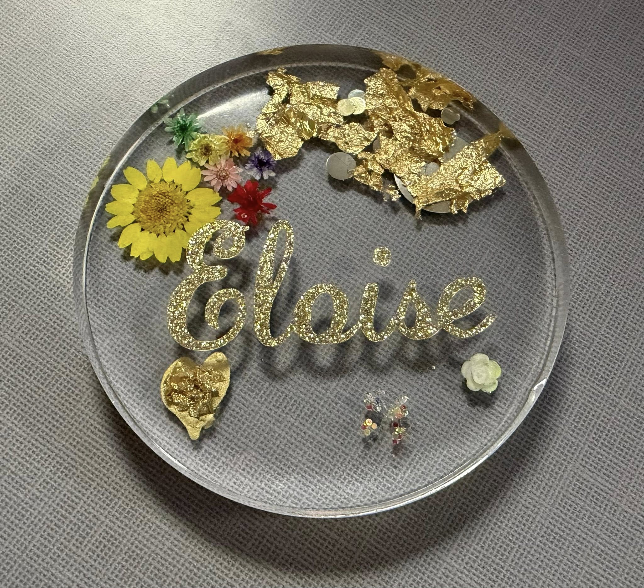 Eloise gold leaf and pressed flower resin coaster