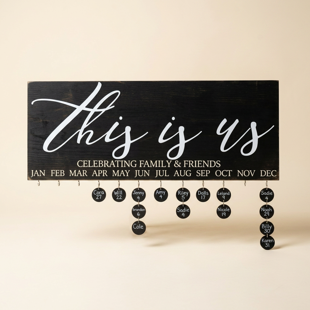 This Is Us birthday board with monthly tags